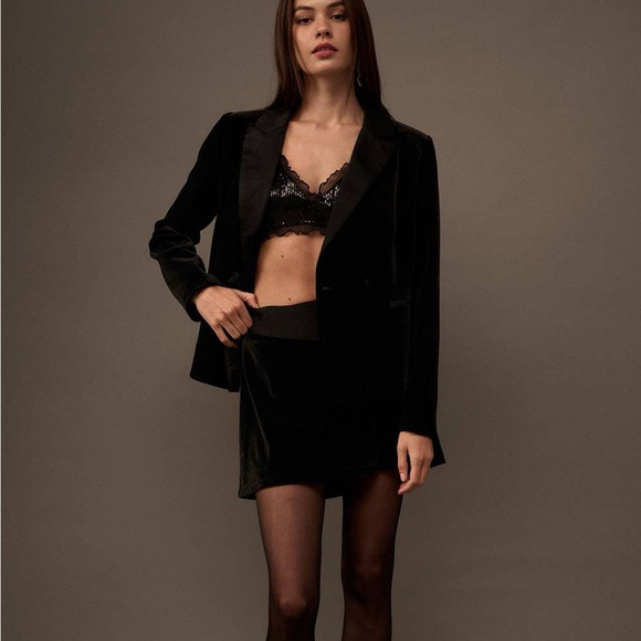 Black Velvet Blazer with Satin Lining - Picture 1 of 6